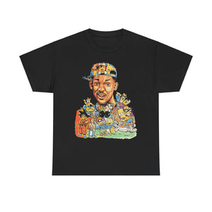 Front view of Black 90 Theme graphic tee