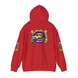 Red Hustlers Ambition Hoodie back view hood up